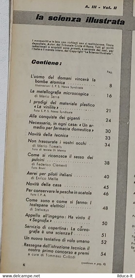 02370 La Scienza Illustrata - 1951 - Vol. II N. 06 - Coreografia è Una Scienza? - Scientific Texts