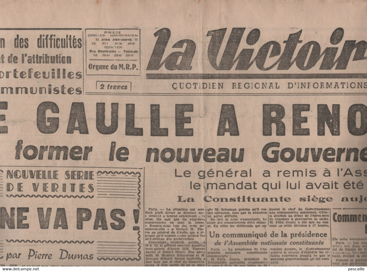 LA VICTOIRE 17 11 1945 - DE GAULLE RENONCE - PETAIN ILE D'YEU - EISENHOWER - PROCES DACHAU - AUTOMOBILES ALLEMANDES VW - - Other & Unclassified