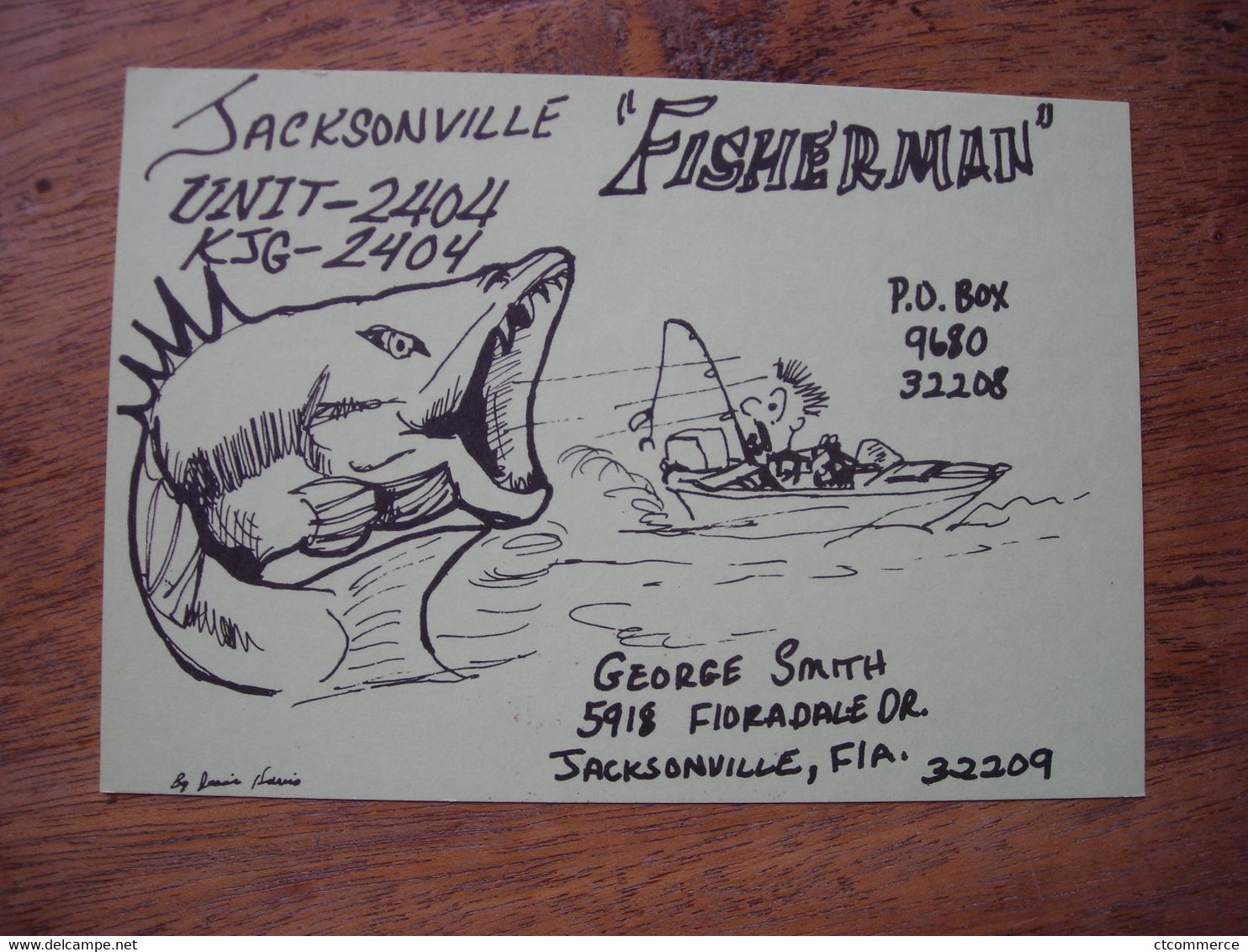 QSL USA 1970's Jacksonville Fisherman Base Rebel Pêcher, Requin - CB