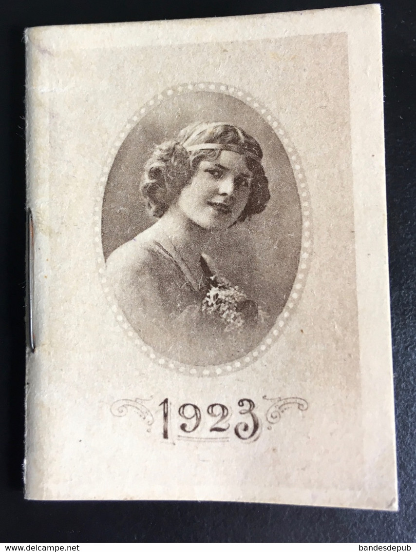Style Vienne Portrait Jeune Femme Mini Calendrier 1923 En Très Bel état Avec Decoupis Chromo Coquelicot Collé Au Dos - Petit Format : 1921-40