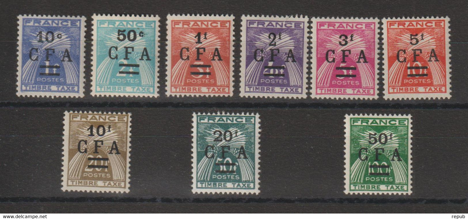 Réunion 1949-50 Série Taxe 36-44 9 Val * Charnière  MH - Timbres-taxe