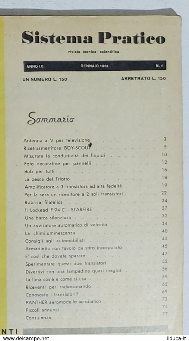 08104 SISTEMA PRATICO - Anno IX Nr 1 1961 - SOMMARIO - Textos Científicos