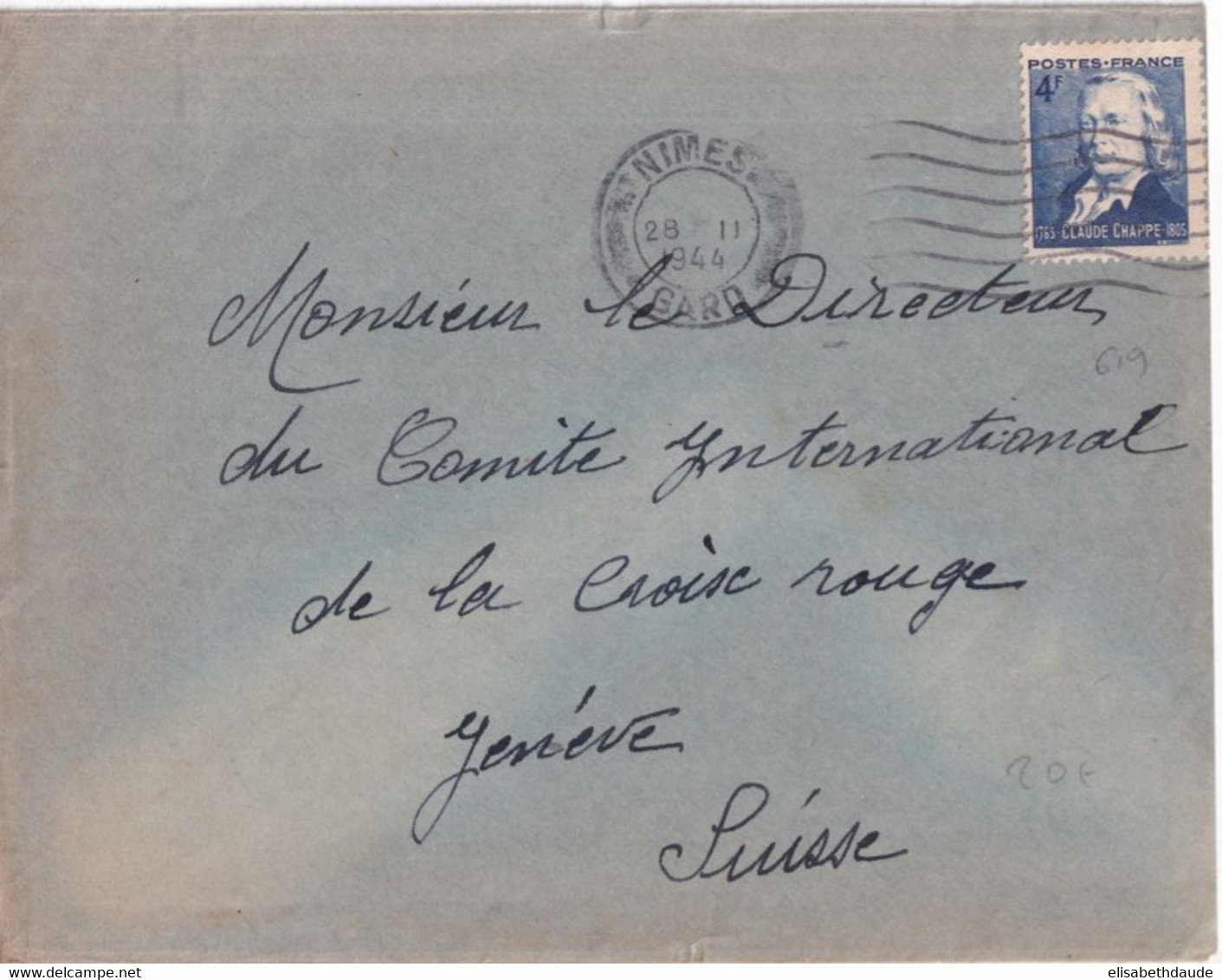 1944 - YVERT N° 619 SEUL SUR LETTRE De NIMES Avec MECA (GARD) => GENEVE (SUISSE) - Cartas & Documentos