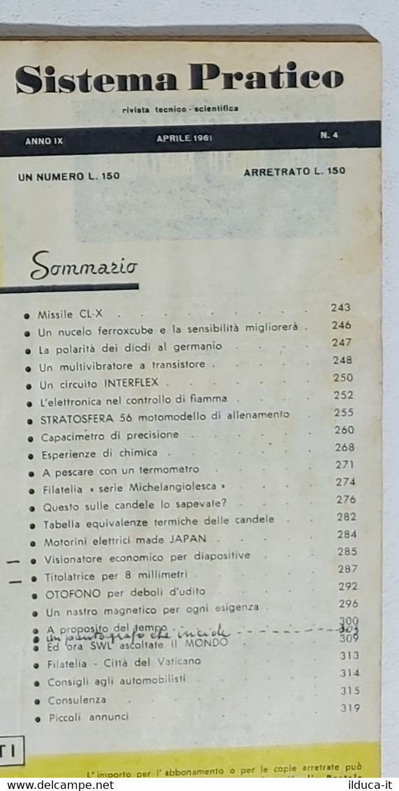 12221 SISTEMA PRATICO - Anno IX Nr 4 1961 - SOMMARIO - Scientific Texts