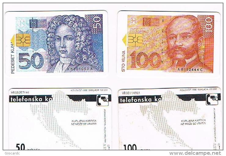 CROAZIA (CROATIA) - CHIP  - HPT 1996   CROATIAN BANKNOTES: 100 & 50 (LOT OF 2 DIFFERENT)  - USED - RIF. 6694 - Briefmarken & Münzen