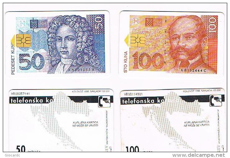 CROAZIA (CROATIA) - CHIP  - HPT 1996   CROATIAN BANKNOTES: 100 & 50 (LOT OF 2 DIFFERENT)  - USED - RIF. 6694 - Sellos & Monedas