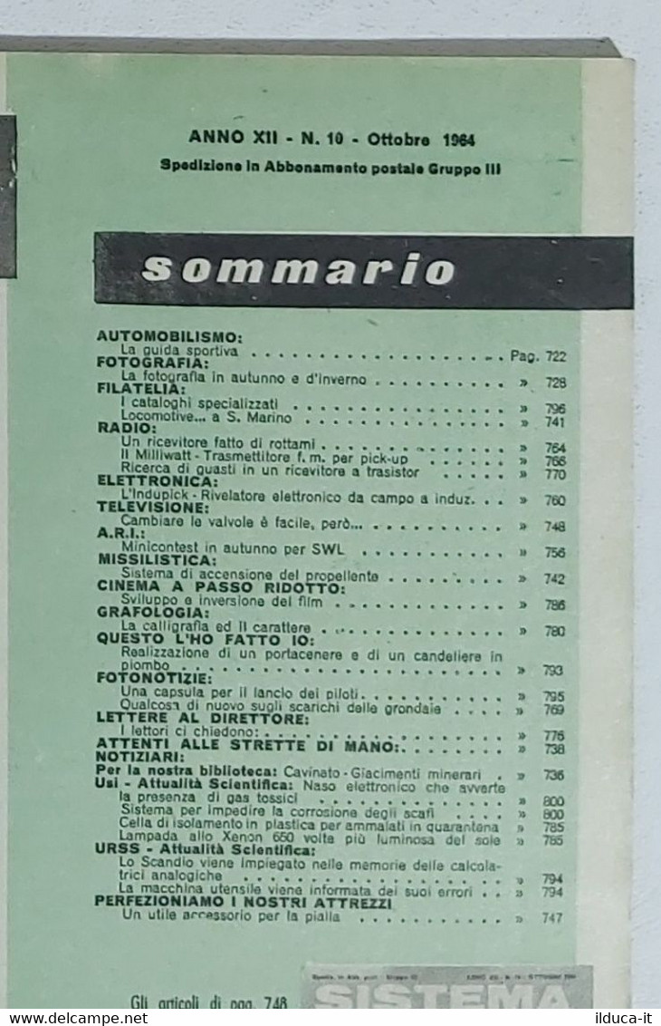 12524 SISTEMA PRATICO - Anno XII Nr 10 1964 - SOMMARIO - Textos Científicos