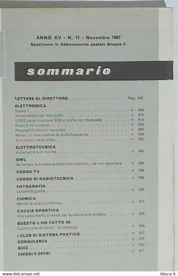 12533 SISTEMA PRATICO - Anno XV Nr 11 1967 - SOMMARIO - Textos Científicos