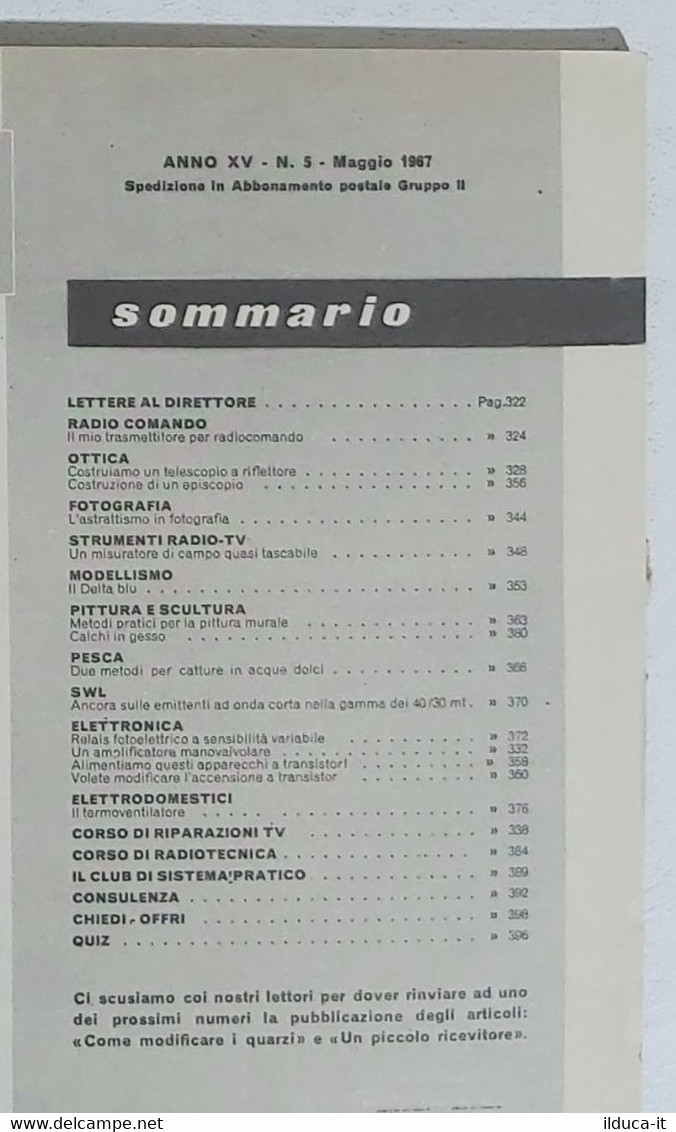 12537 SISTEMA PRATICO - Anno XV Nr 5 1967 - SOMMARIO - Textos Científicos