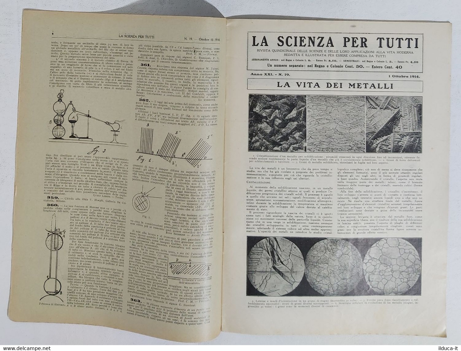 15780 La Scienza Per Tutti - A. XXI N. 19 Sonzogno 1914 - Cannello Ossidrico - Textos Científicos