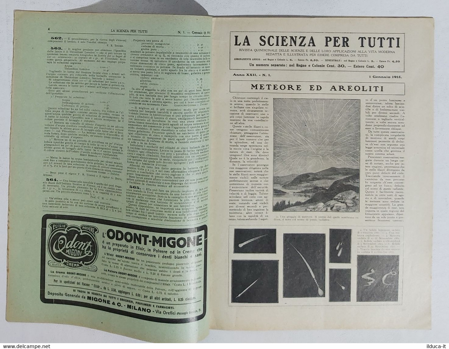 15782 La Scienza Per Tutti - A. XXII N. 01 Sonzogno 1915 - Forno Elettrico - Scientific Texts