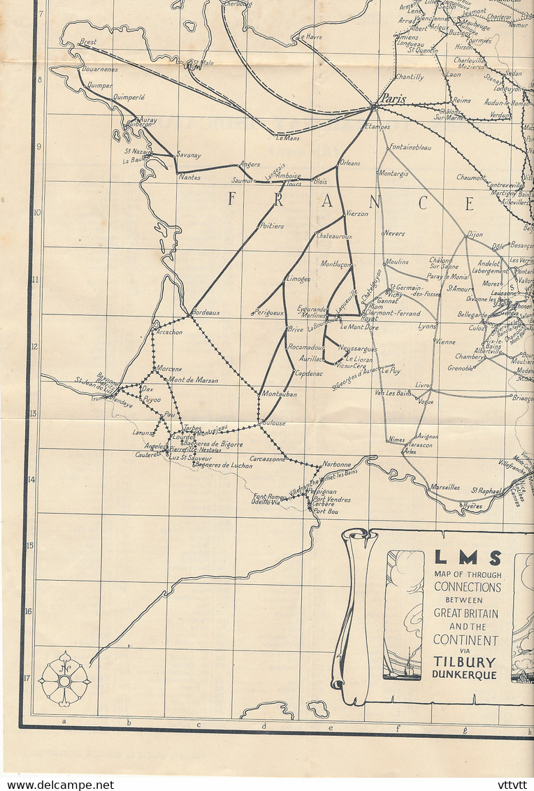 Indicateur Chemin de fer (1928) entre la Grande-Bretagne et le Continent par Tilbury et Dunkerque, Railway Indicator...