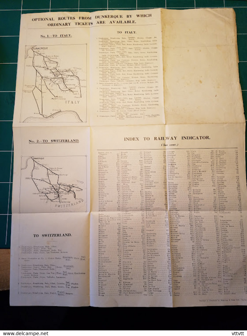 Indicateur Chemin de fer (1928) entre la Grande-Bretagne et le Continent par Tilbury et Dunkerque, Railway Indicator...