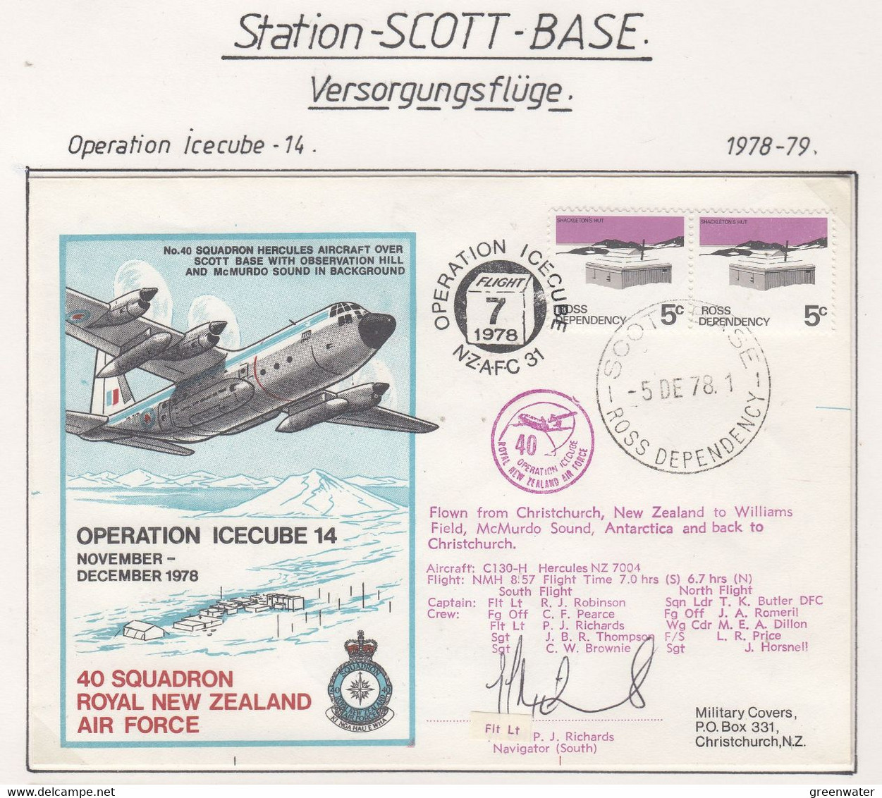 Ross Dependency Scott Base 1978 Antarctic Flight Christchurch To McMurdo Signature  Ca  Scott Base 5 DE 78 (AF153) - Vuelos Polares