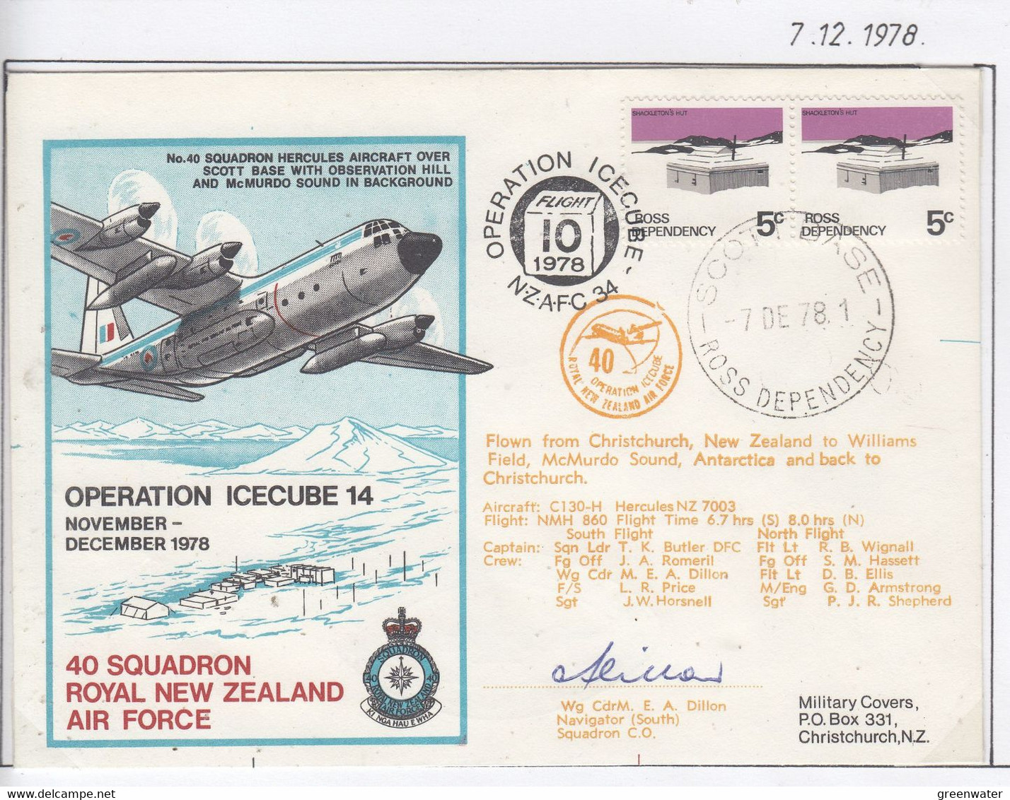 Ross Dependency Scott Base 1978 Antarctic Flight Christchurch To McMurdo Signature  Ca  Scott Base 7 DE 78 (AF153B) - Vols Polaires
