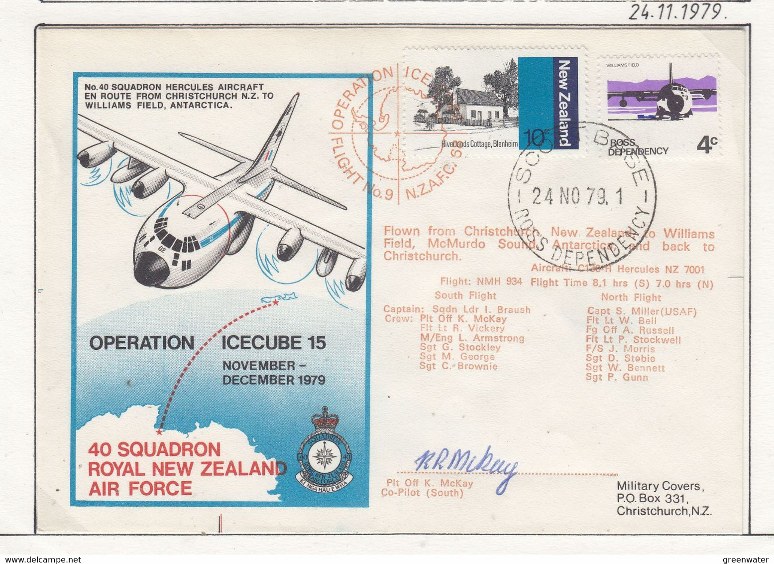 Ross Dependency Scott Base 1979 Antarctic Flight Christchurch To McMurdo Signature  Ca  Scott Base 24 NO 79 (AF154A) - Vols Polaires