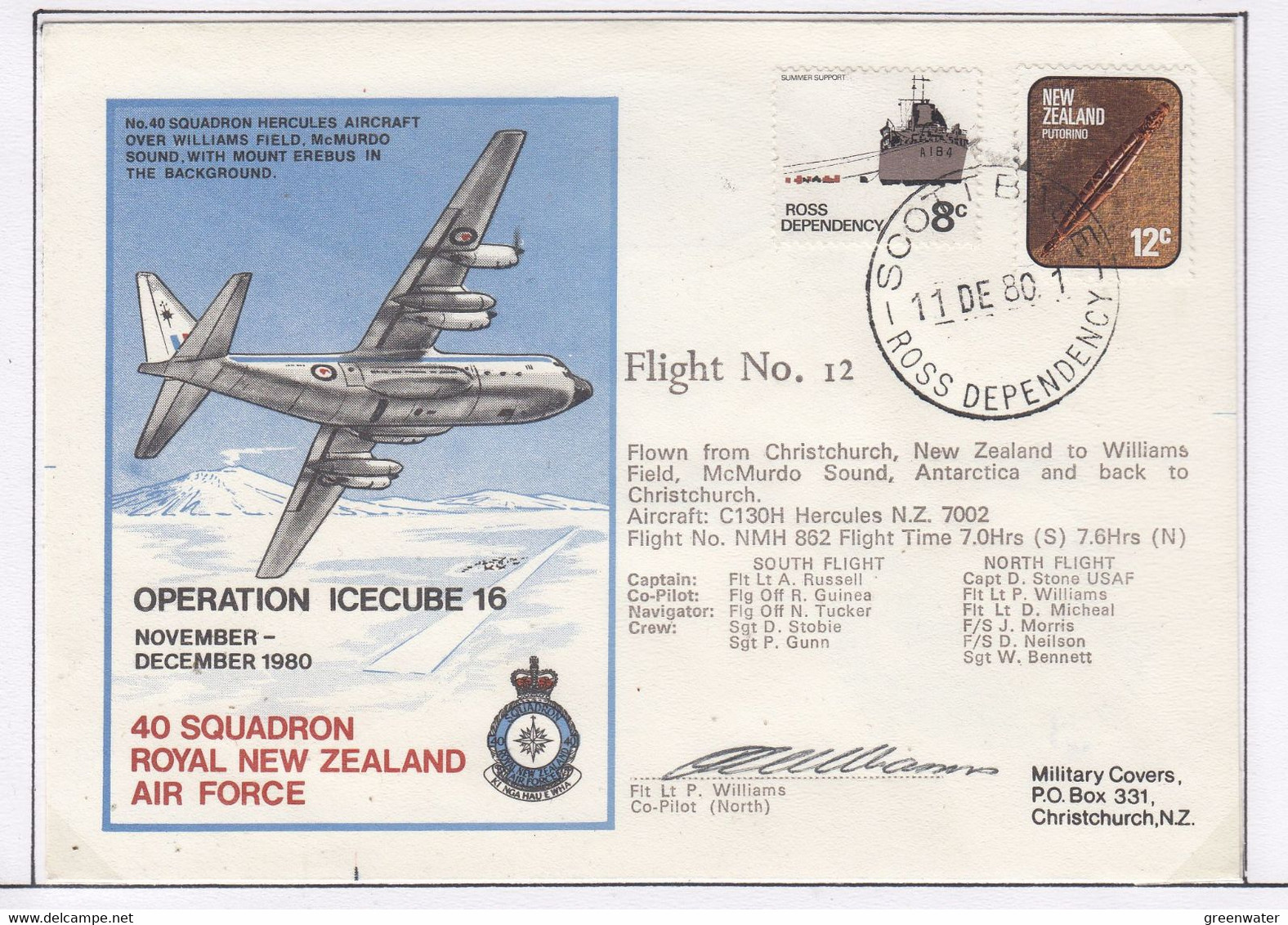 Ross Dependency Scott Base 1980 Antarctic Flight Christchurch To McMurdo Signature  Ca  Scott Base 11 DE 80 (AF154C) - Vols Polaires