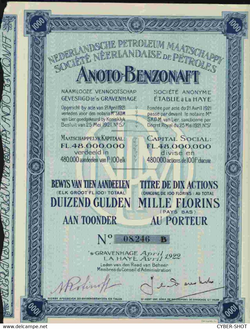 SOCIETE NEERLANDAISE DE PETROLES ANOTO BENZONAFT 1000 (ROYAL DUTCH (FRANCE) - Aardolie