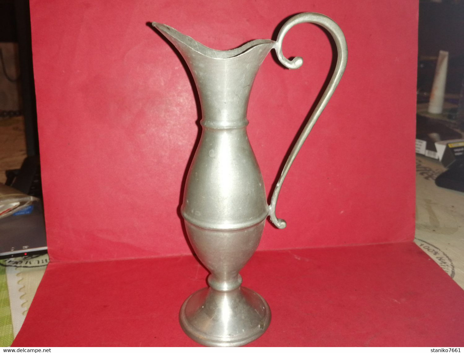 ANCIEN VASE CRUCHE PICHET CARAFE EN ETAIN 92% H 19CM DIAMETRE 6 CM 345 Gr. - Tin