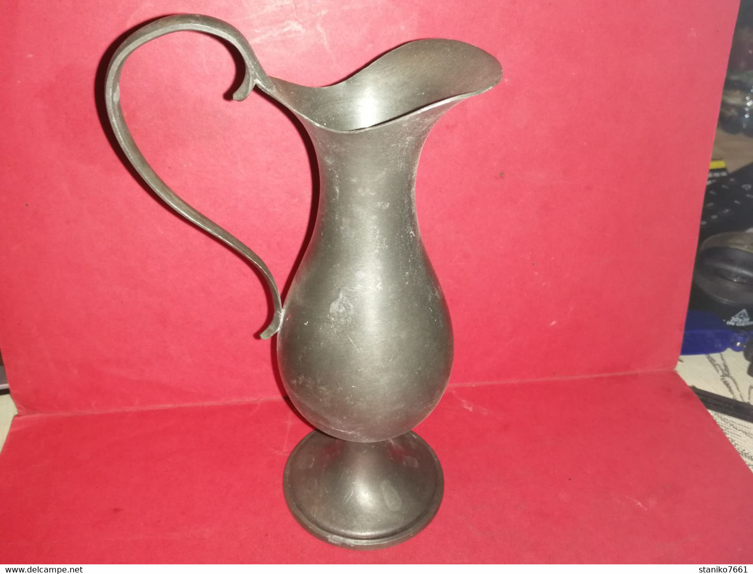 ANCIEN VASE CRUCHE PICHET CARAFE EN ETAIN FIN 95% H 18CM DIAMETRE 6.5 CM 148 Gr. - Zinn