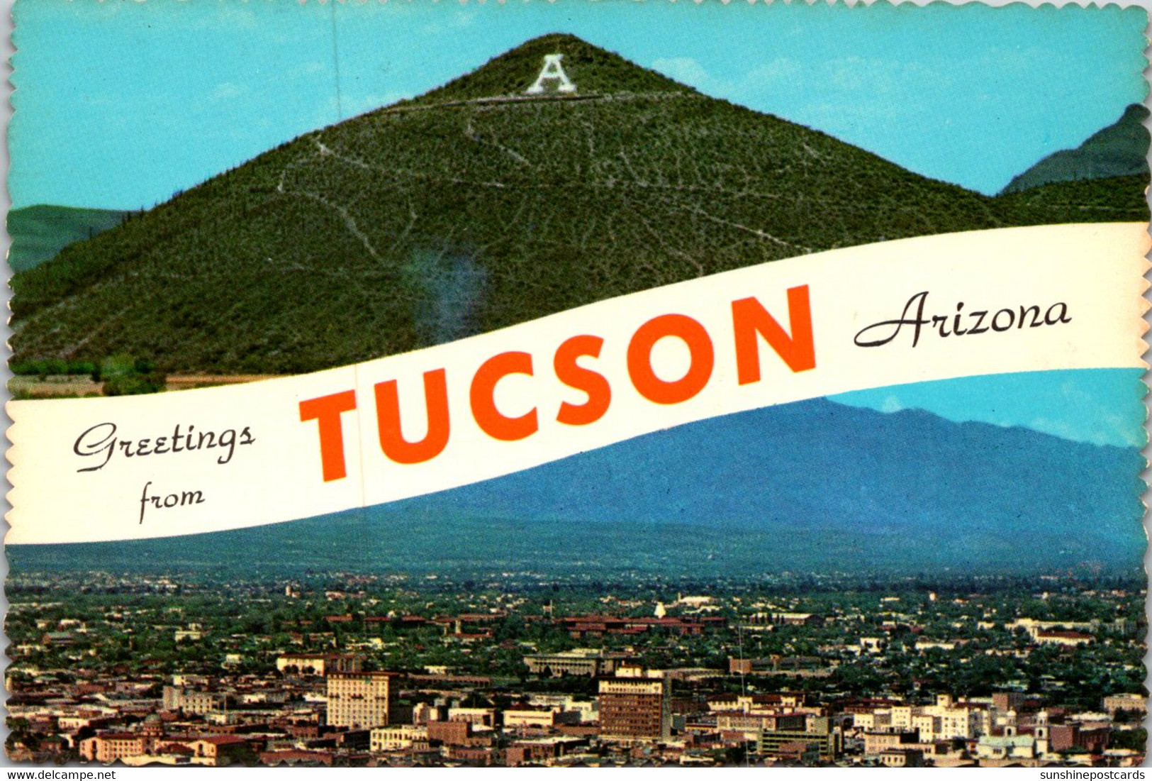 Arizona Greetings FromTucson Showing Skyline And A Mountain - Tucson