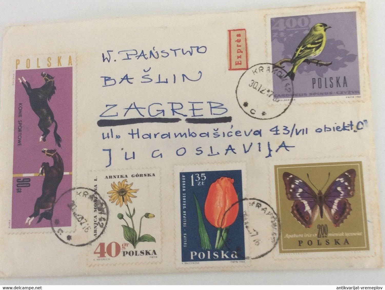 Poland Republic > 1971-80 > Covers POLSKA KRAKOW  TO ZAGREB 1968. COVER WITH 5 STAMPS - Lettres & Documents