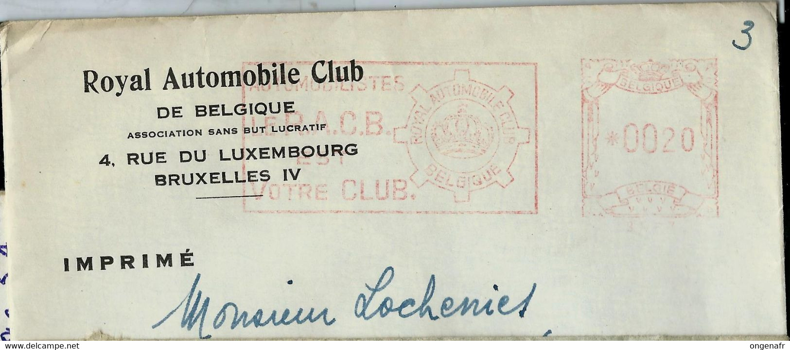 Enveloppe ( Entière)   MR : à 20 Cent + Flamme Royal Automobile Club - Other & Unclassified