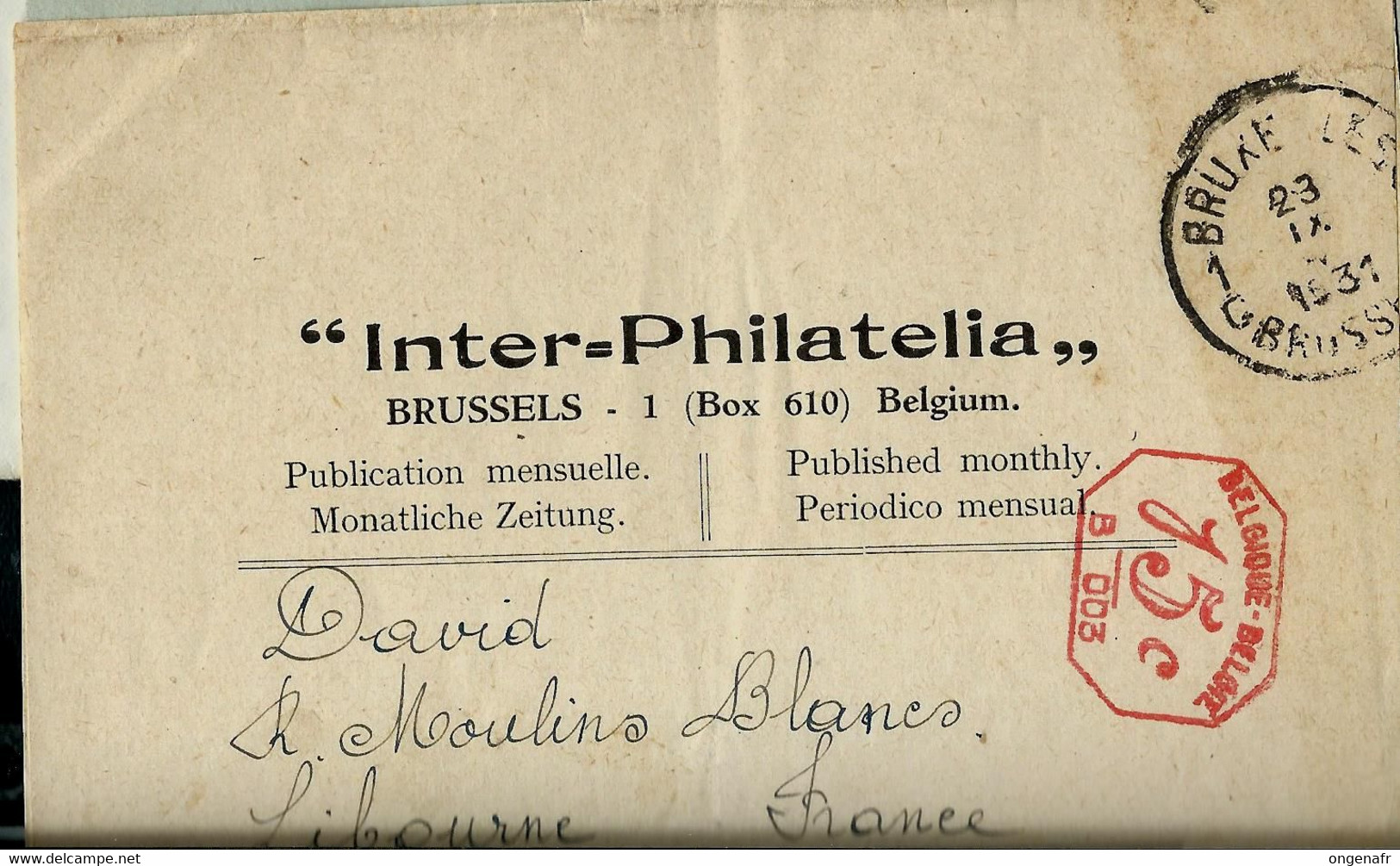 Enveloppe ( Entière)   MR : B 003 15 Cent Obl. BXL  23/09/1931 - Other & Unclassified