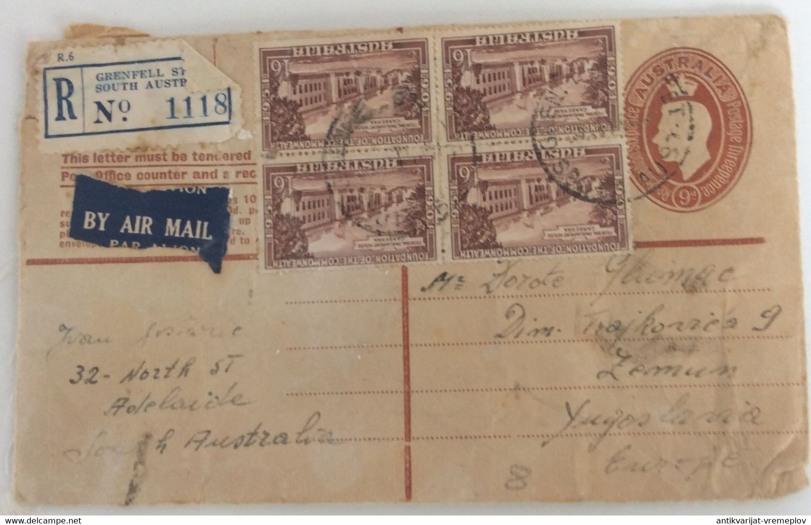 COVERS STAMPS  SOUTH AUSTRALIA TO ZEMUN SERBIA 1951 R No.1118. BY AIR MAIL - Lettres & Documents