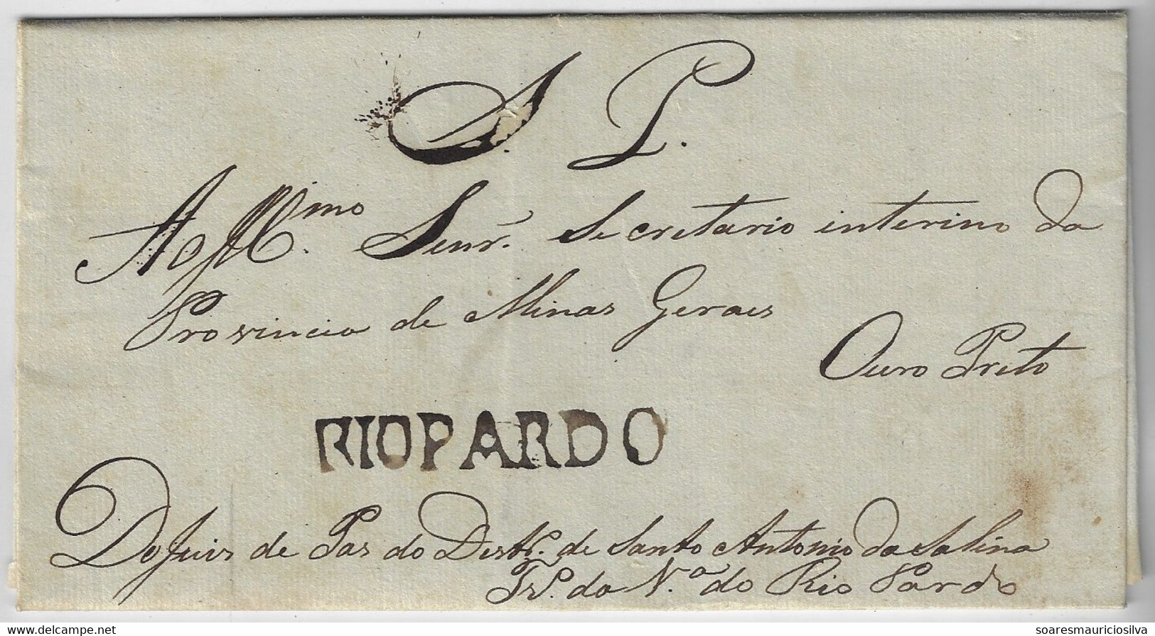 Brazil 1838 Fold Cover SP Public Service From Rio Pardo River To Ouro Preto Pre-philatelic Cancel P-MG-55 (cat US$5,000) - Préphilatélie