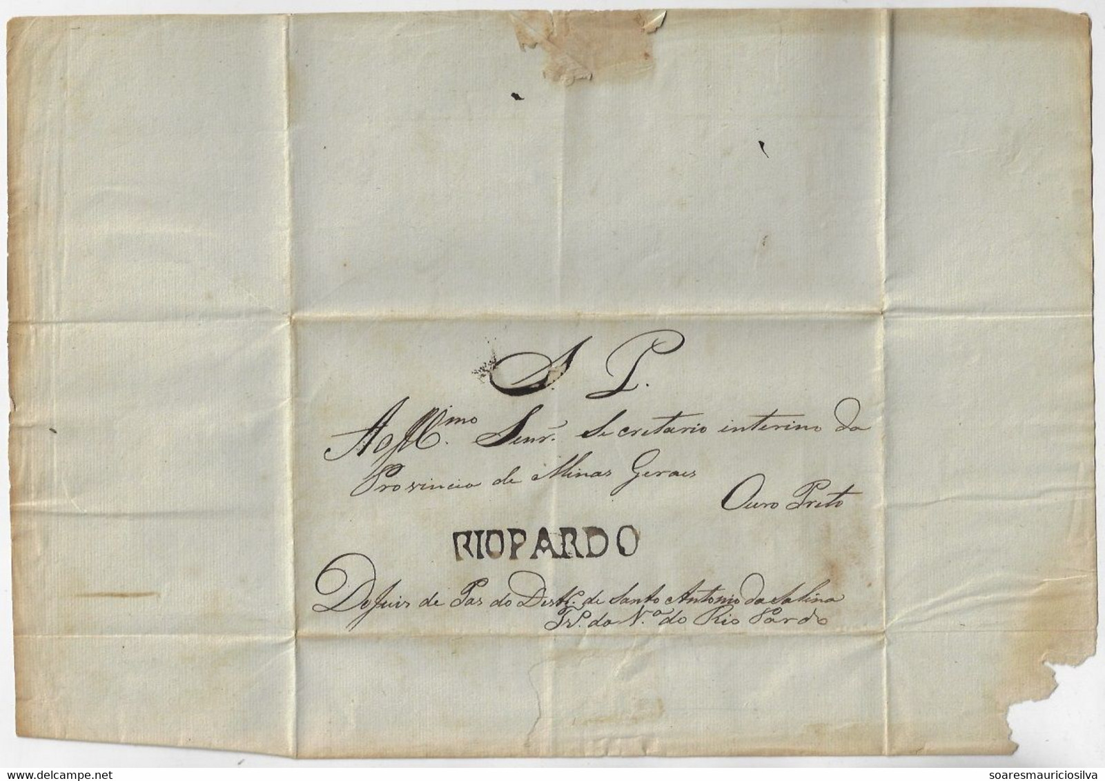 Brazil 1838 Fold Cover SP Public Service From Rio Pardo River To Ouro Preto Pre-philatelic Cancel P-MG-55 (cat US$5,000) - Préphilatélie