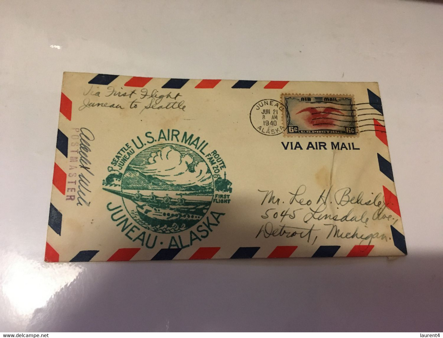 (3 G 1 A) 1 USA (FDC) Posted From Juneau Alaska To Detroit Michigan - US Air Mail - 1940 - 1851-1940