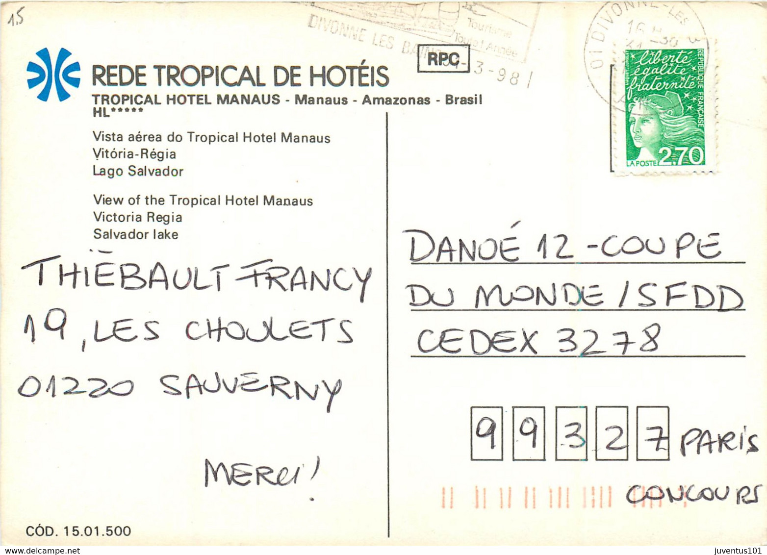 CPSM Tropical Hotel Manaus-Timbre     L1290 - Manaus