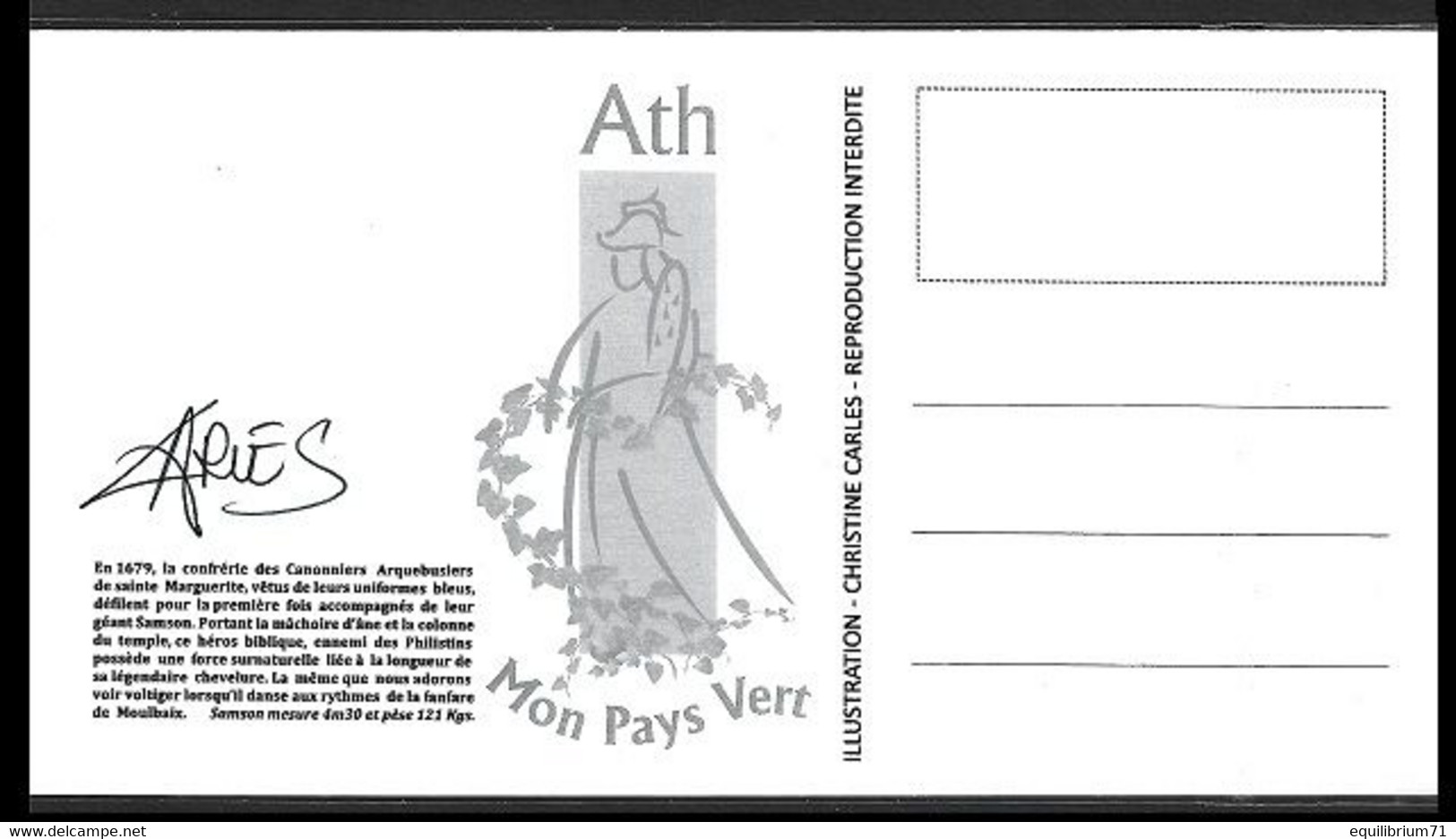 CS/HK** BLANCO - Carte Souvenir / Herdenkingskaart - Ath - 1679/2019 - Samson - SIGNÉ / GETEKEND: Christine Carles - Lettres & Documents