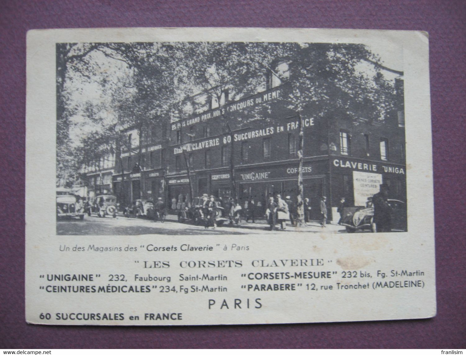 CPA 75 PARIS 10 è Etablissements Magasin CLAVERIE Publicité Publicitaire CORSETS CLAVERIE Rare Plan ? ANIMEE 1941 - District 10