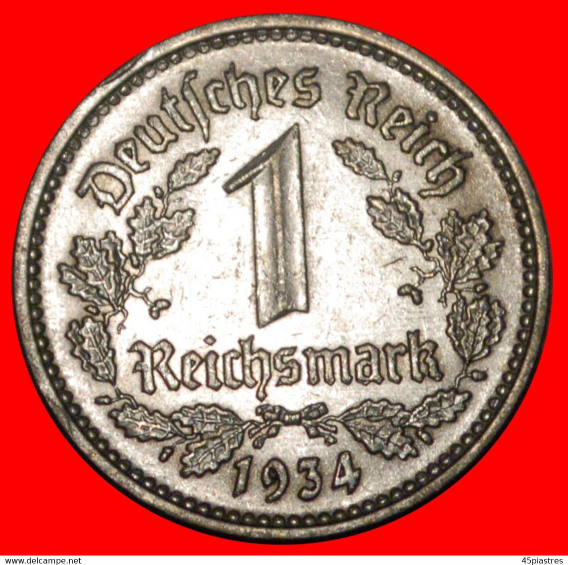 * NO SWASTIKA: GERMANY ★ 1 MARK 1934D! TYPE 1933-1939 THIRD REICH 1933-1945  LOW START ★ NO RESERVE! - 1 Reichsmark