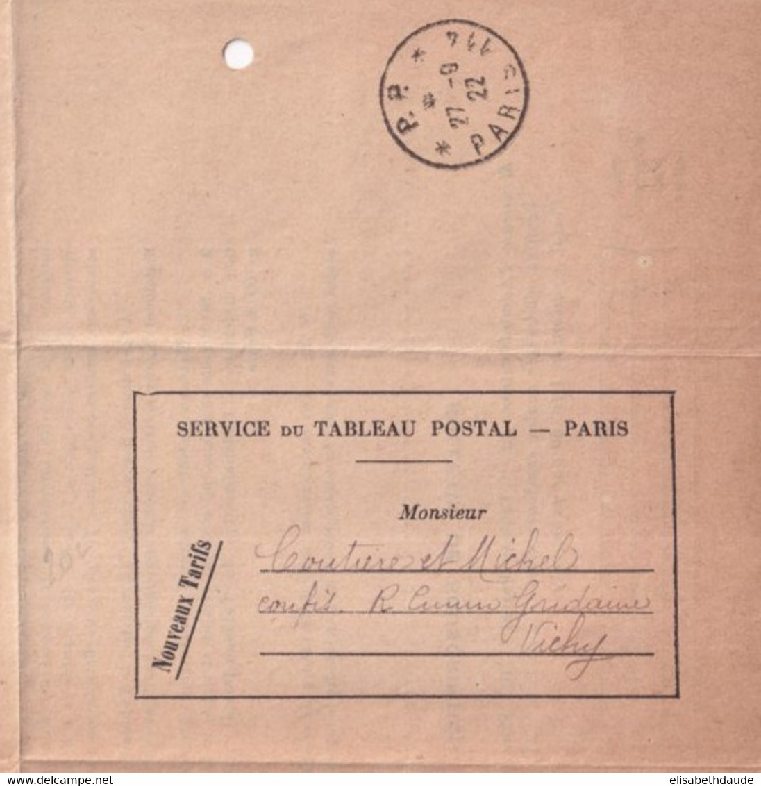 1922 - TARIFS POSTAUX ! - LETTRE AVIS COMMANDE TABLEAU POSTAL DESTINE AUX COMMERCANTS POUR EVITER LES TAXES ! PORT PAYE - Postal Rates