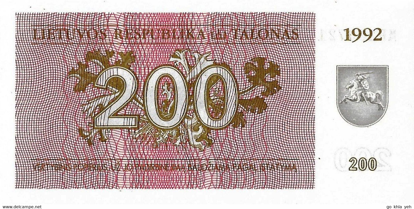 LITUANIE 1992 200 Talonas - P.43a Neuf UNC - Litouwen