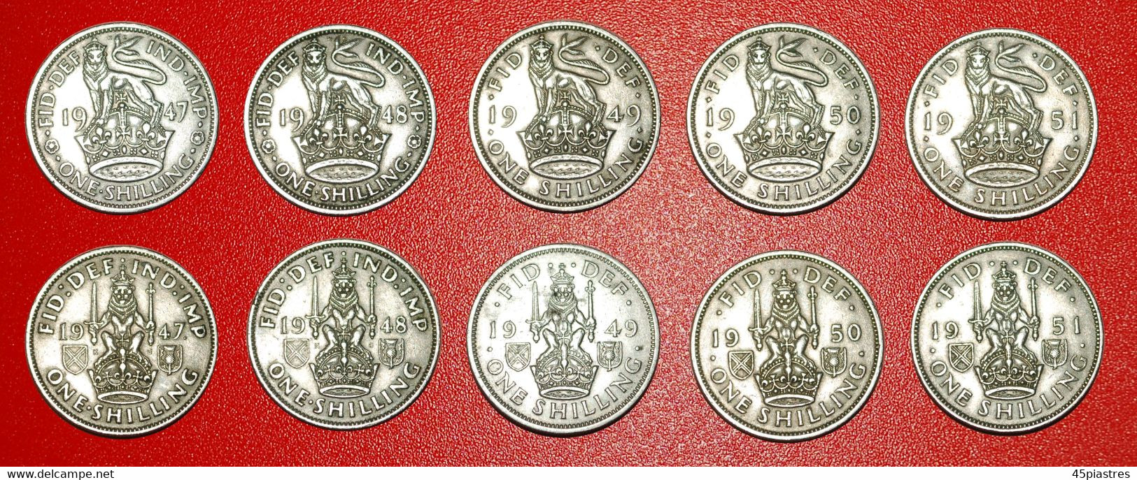 * SET 10 COINS: UNITED KINGDOM ★ 1 SHILLING 1947-1951! GEORGE VI (1937-1952)! GREAT BRITAIN LOW START ★ NO RESERVE! - Collezioni