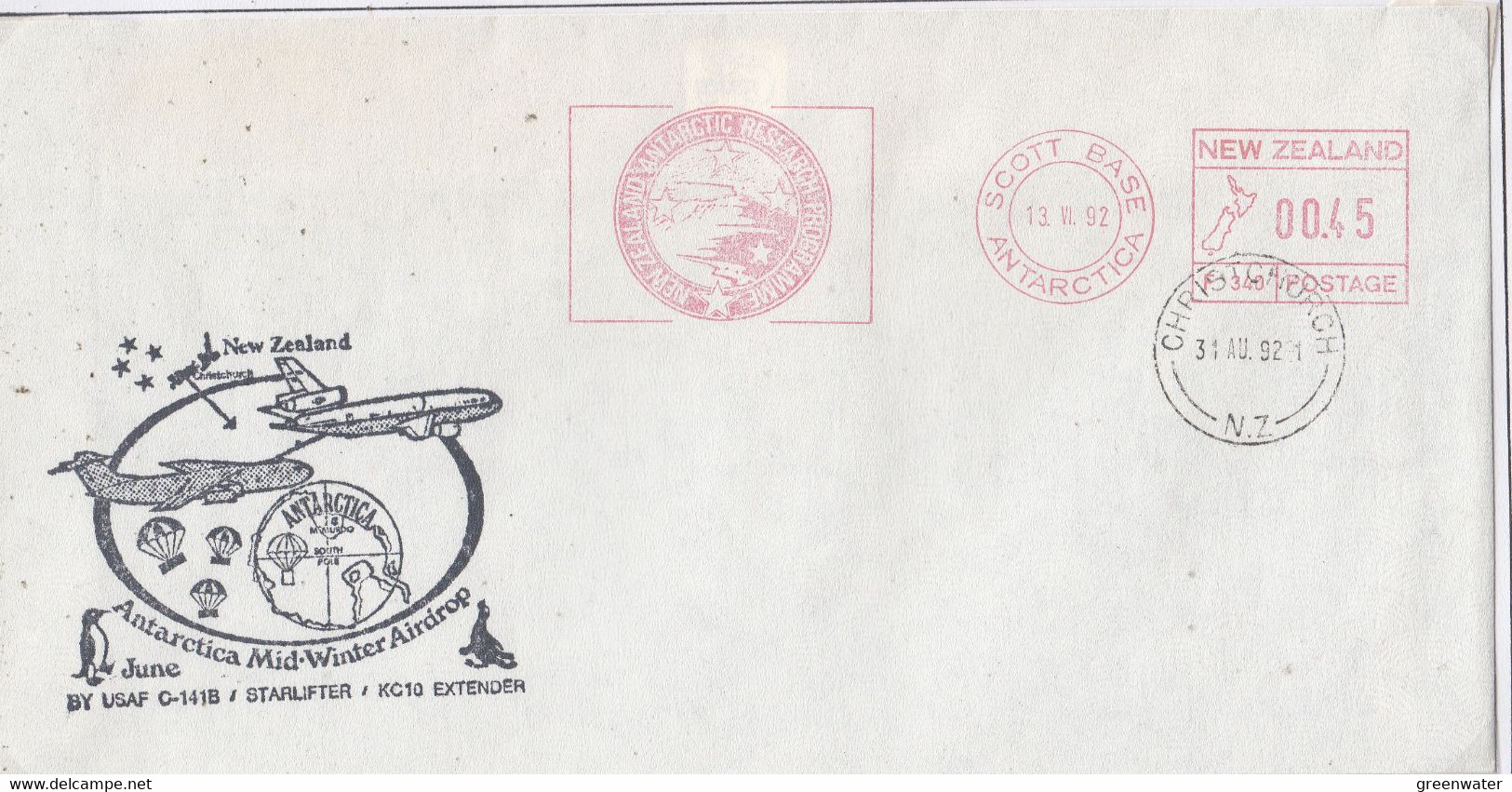 Ross Dependency Scott Base 1992 Antarctic Flight  Mid-Winter Airdrop Ca Scott Base 13 VI 92  (AF158) - Vols Polaires