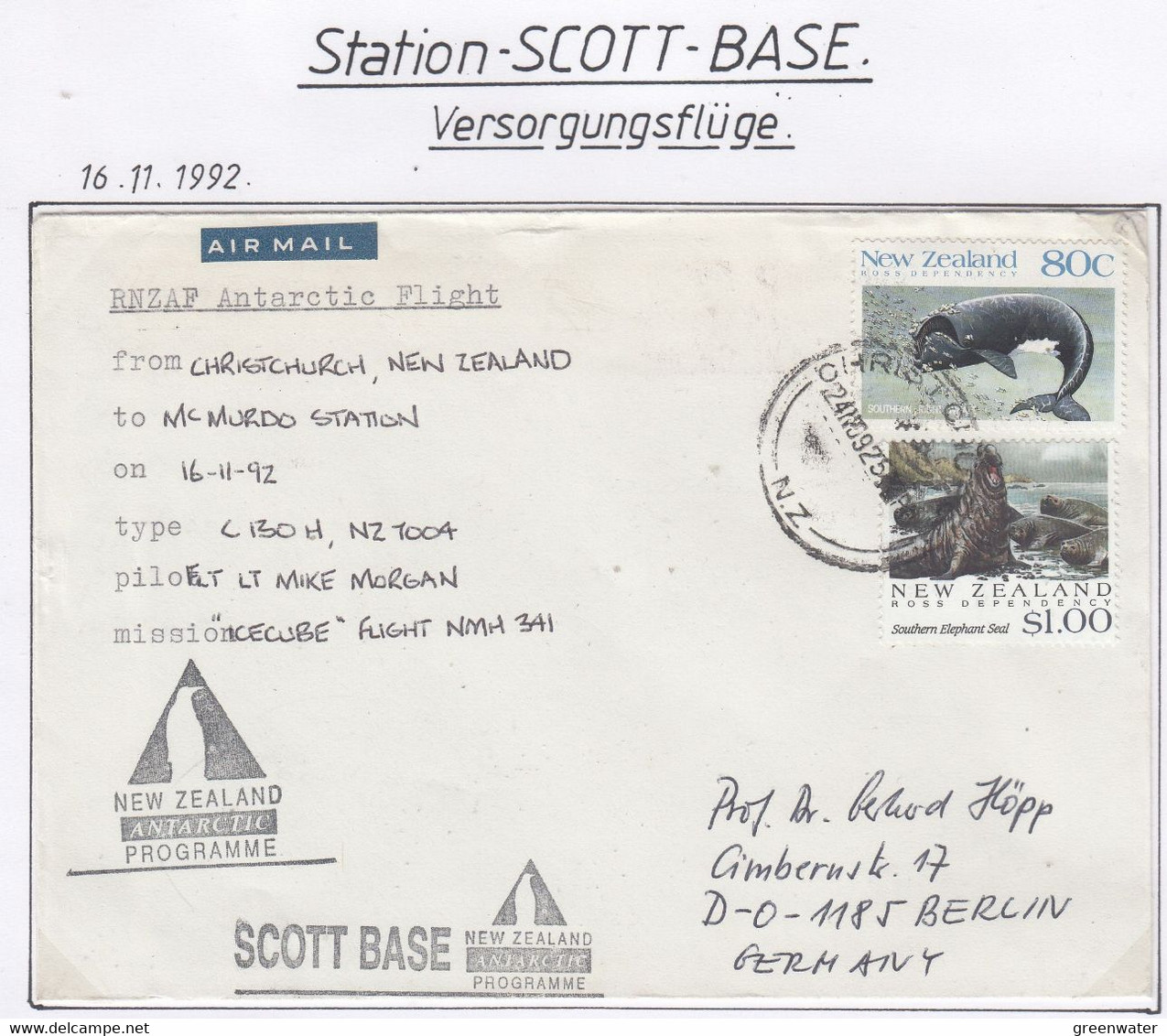 Ross Dependency Scott Base 1992 Antarctic Flight  Christchurch To McMurdo 16-11-92 Ca Christchurch  (AF159) - Vols Polaires