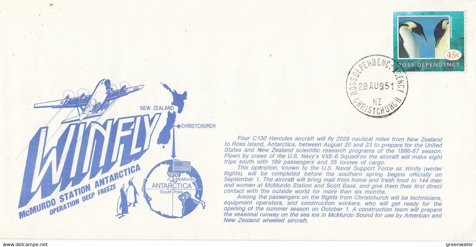 Ross Dependency Scott Base 1995 Winfly McMurdo Station Ca Ross Dependency 28 AU 95 (AF160) - Vols Polaires