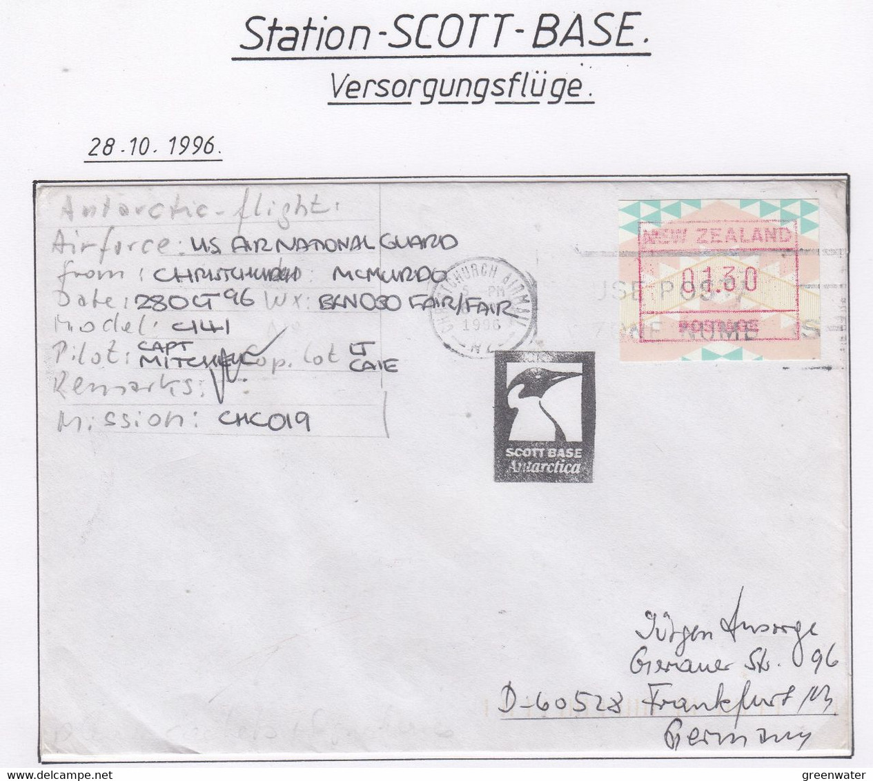 Ross Dependency Scott Base 1996 Antarctic Flight Christchurch To McMurdo 28 OCT 96 Ca Christchurch (AF161) - Vuelos Polares