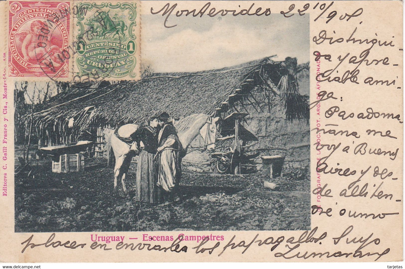 POSTAL DE ESCENAS CAMPESTRES DEL AÑO 1901 (GALLI, FRANCO) URUGUAY - Uruguay