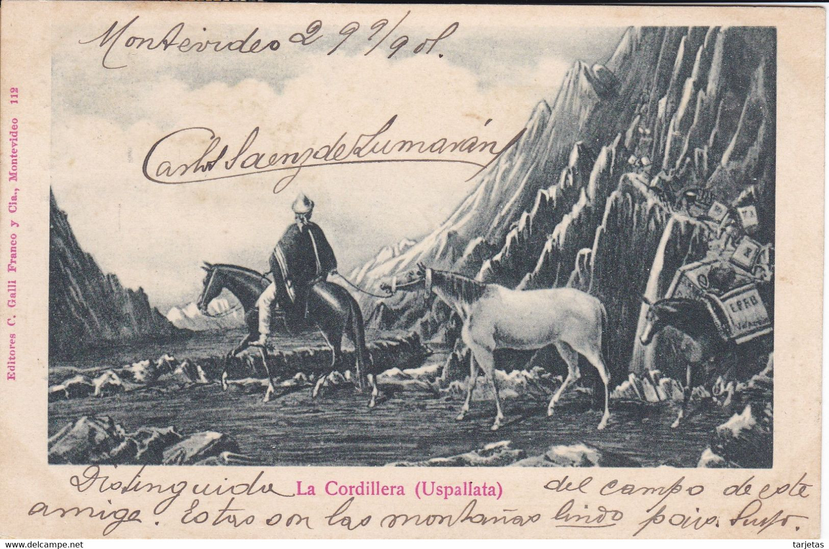 POSTAL DE LA CORDILLERA (USPALLATA) DEL AÑO 1901 (GALLI, FRANCO) URUGUAY - Uruguay