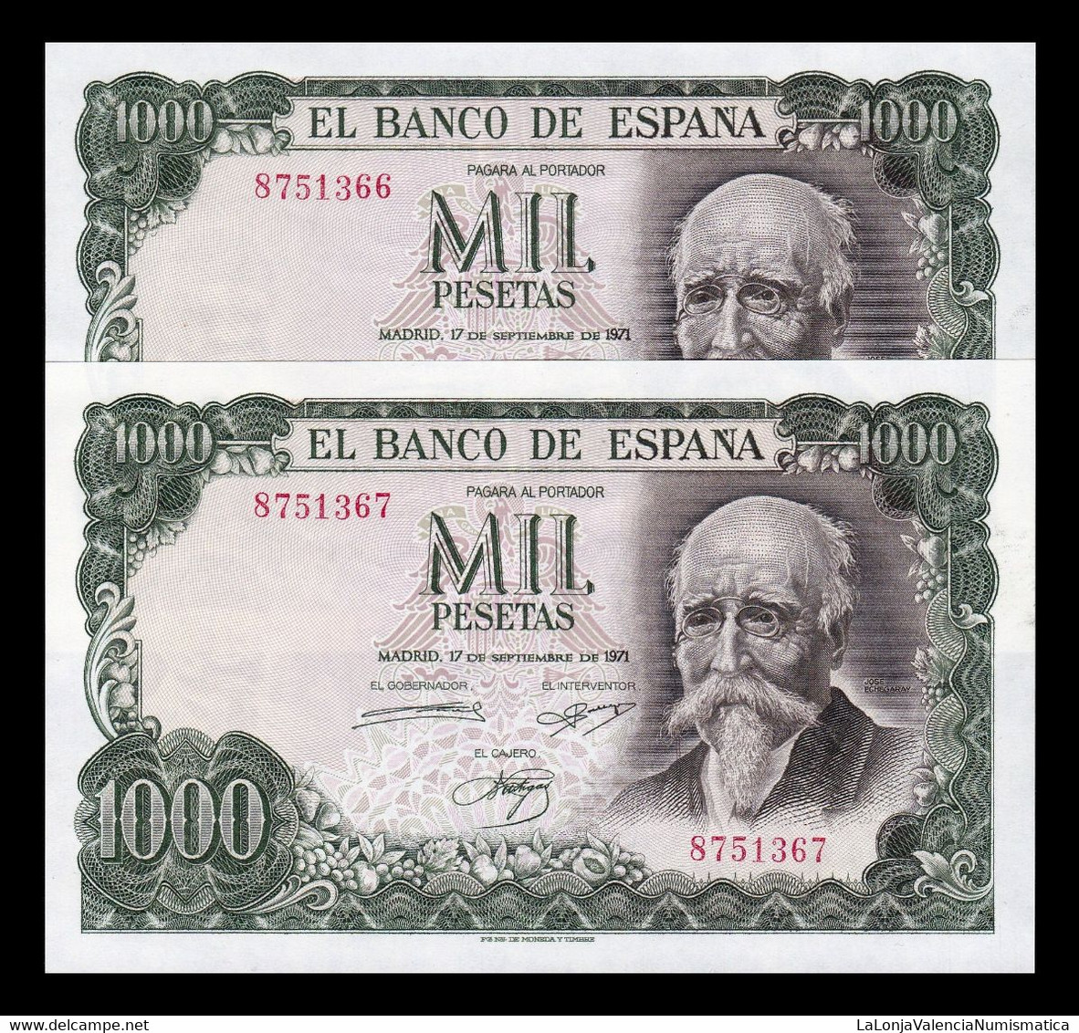 España Pareja 1000 Pesetas J. Echegaray 1971 Pick 154 Sin Serie SC- AUNC - 1000 Pesetas