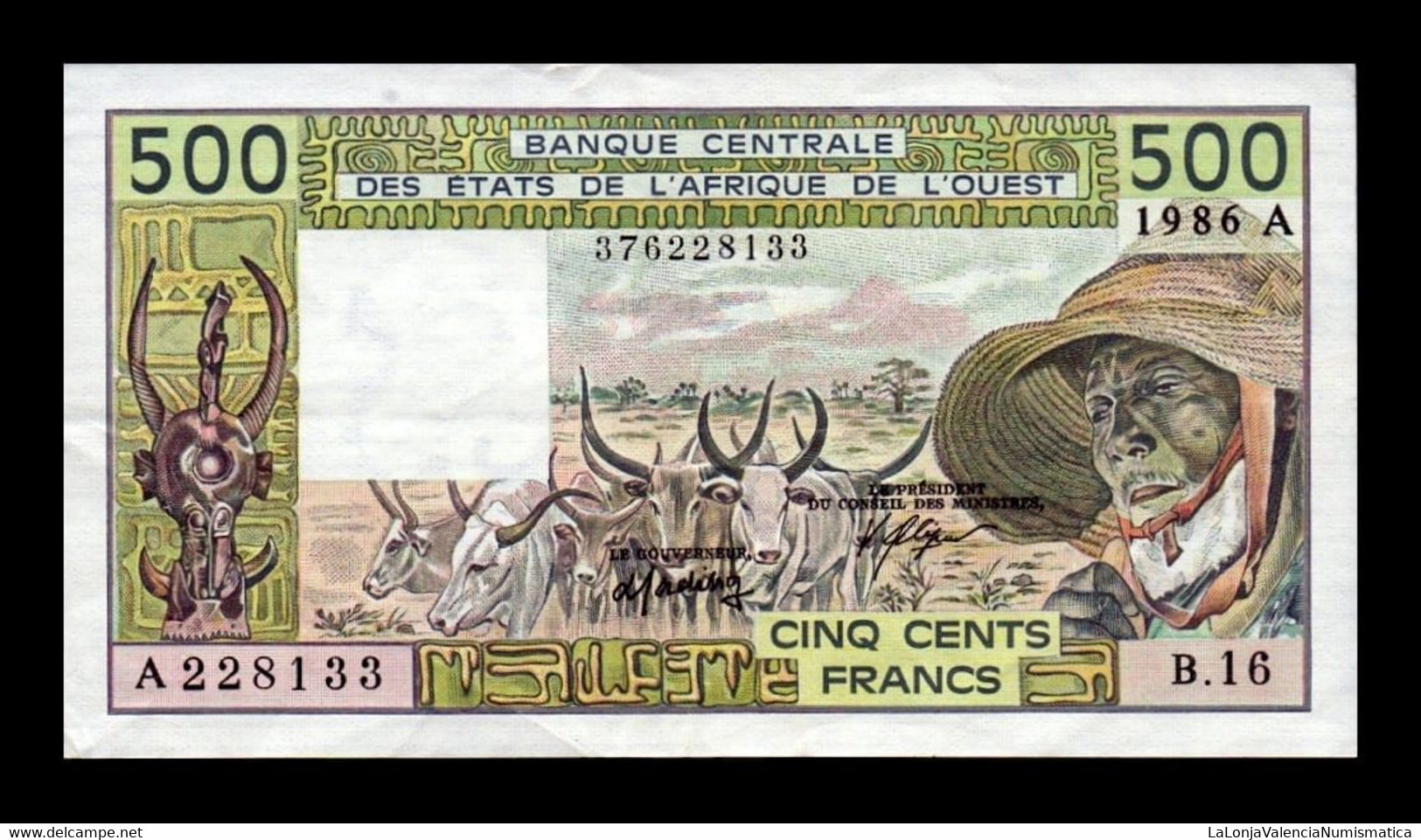 West African St. Costa De Marfil 500 Francs BCEAO 1995 Pick 106Aj MBC+ VF+ - Côte D'Ivoire