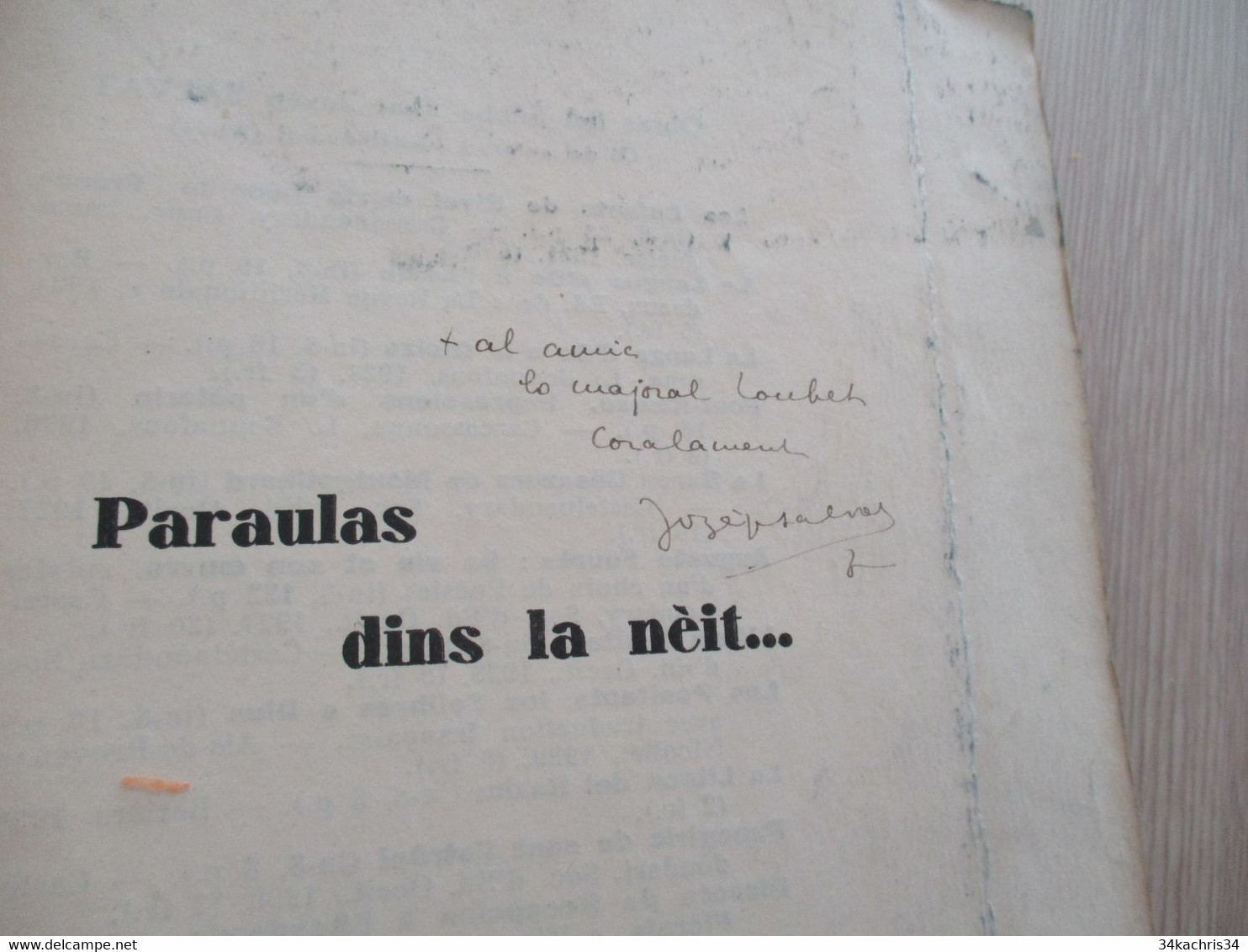 Félibrige Occitan Provençal  EO Un Des 40 Sur Papier Madagascar Envoi De Salvat à Loubet Paraulas Dins La Neit - Cultura