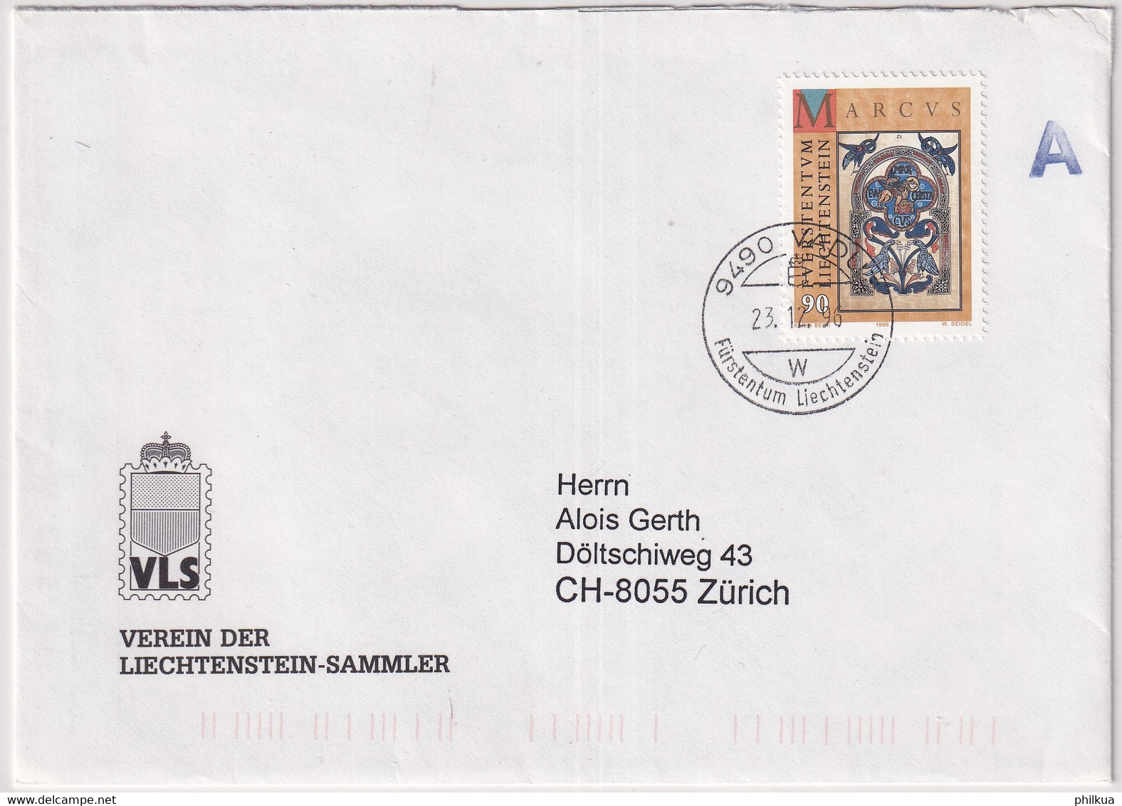 MiNr. 1142  Liechtenstein1996, 2. Dez. Weihnachten: Die Symbole Der Evangelisten HI. Markus  Auf Brief Nach Zürich - Lettres & Documents