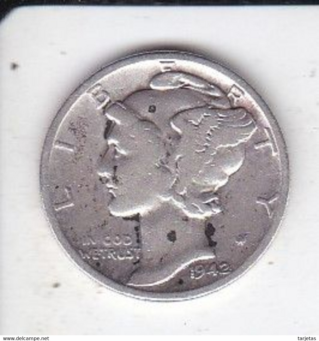 MONEDA DE PLATA DE ESTADOS UNIDOS DE 1 DIME DEL AÑO 1942  (COIN) SILVER-ARGENT - 1916-1945: Mercury (Mercure)